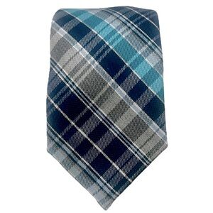 NAUTICA Tartan Plaid Mens Designer Tie Gray Blue‎ Business Casual Preppy Necktie